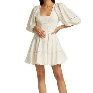 Jonathan Simkhai Brynn White Embroidered Puff Sleeve Mini Dress US 0